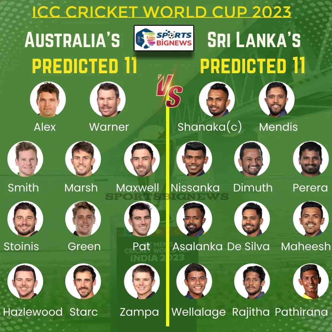 AUS Vs SL, Dream 11, Playing 11 For Cricket World Cup 2023