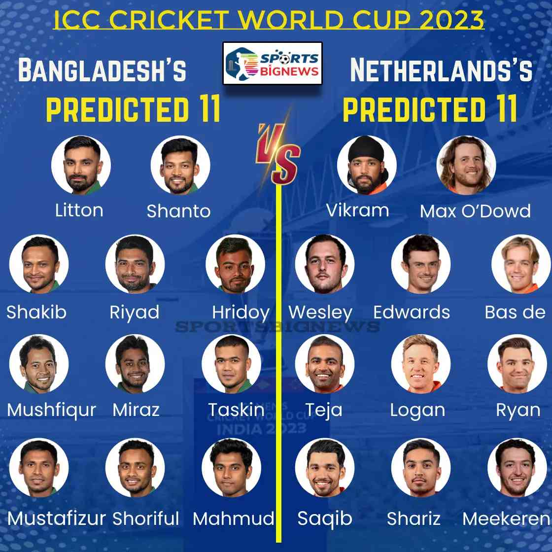 Cricket World Cup 2023: BAN Vs NED, Dream11, Free Live Stream